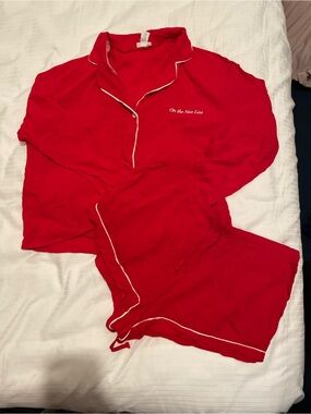 Forever 21 Red Pajama Set with White Piping